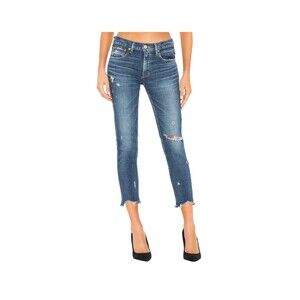 MOUSSY Jeans Glendale Skinny Crop Blue Denim Distressed Raw Hem Size 25 ($340)
